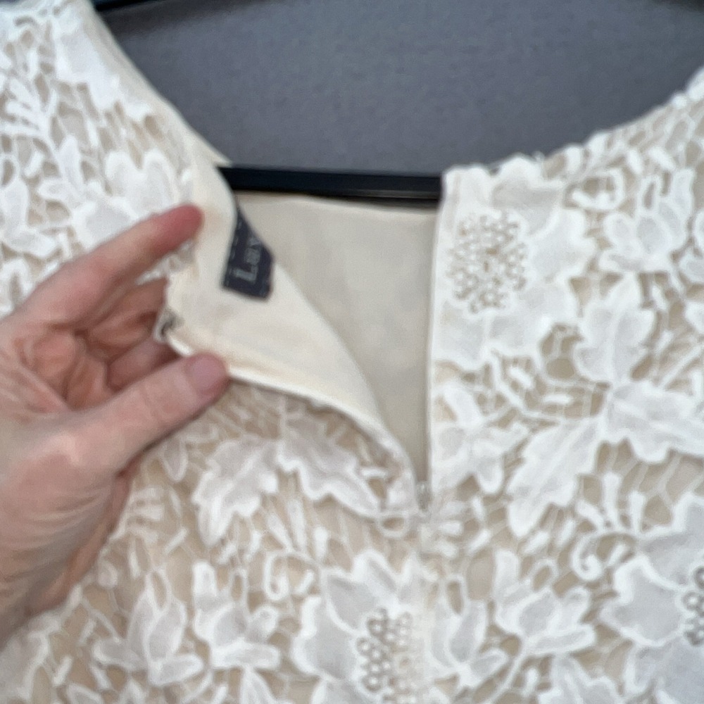 Luxology Dress Womens Sz 8 Ivory Lace Midi Cap Sleeve Zip Back - Picture 8 of 11